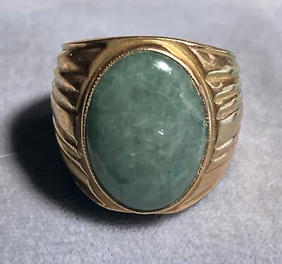 Vintage 14K Yellow Gold Men’s Jadeite Jade Ring Size 7.5 • £892.75