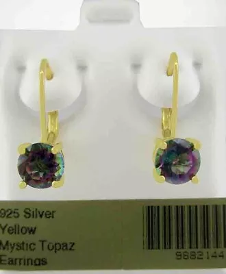 LAB MYSTIC TOPAZ   1.82 Cts EARRINGS .925 STERLING SILVER (yellow) - Leverbacks • $0.99