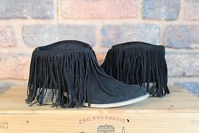 Black Suede Ankle Western Tassel Boots Size 5 / 38 Unbranded Well Used • £1