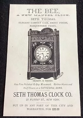 RARE Seth Thomas Mantle Clock Trade Card The Bee Vintage NYC NY New York  • $9.90