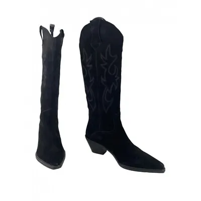 £69.99 • Buy Zara Black Suede Leather Western Knee-Hi Sancho Boots UK 3 | EUR 36 | US 5