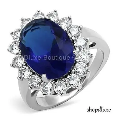 Women's Royal Inspired Halo Blue Montana Aaa Cz Stainless Steel Fashion Ring • $16.90