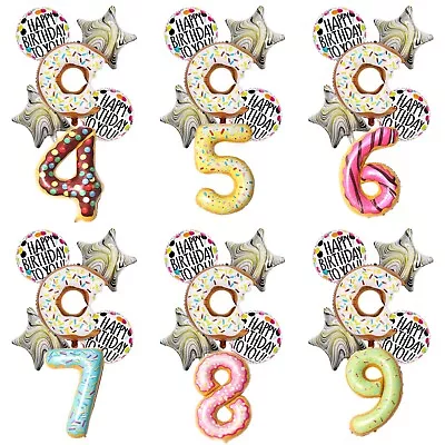 6pcs White Donut Number Foil Helium Balloon Set 40  Baby Shower Birthday Party • £4.99