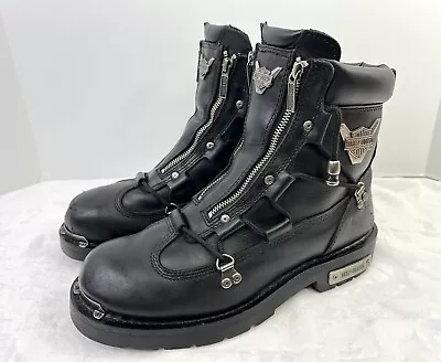 Harley-Davidson BRAKE LIGHT Double Zip Leather Motorcycle Boots 91680 Mens Sz 11 • $67.50