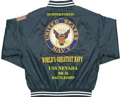 Uss Nevada Bb-36 Battleship Navy Embroidered Satin Jacket (back Only) • $169.95