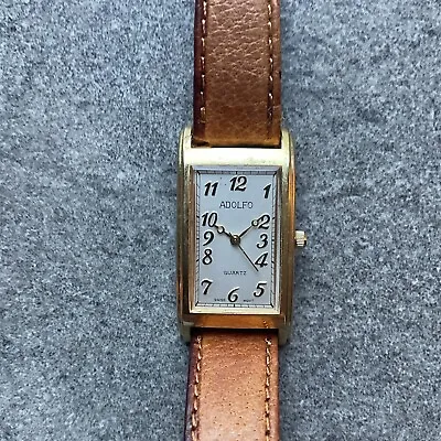 Vintage Adolfo Tank Style Wach 23mm Gold Tone Curved Case Swiss Movement Bin A • $25.95