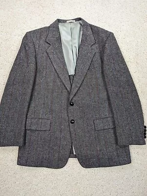 VINTAGE Sport Coat Mens 42S Gray Wool Herringbone Tweed Blazer Suit Jacket Lined • $29.94