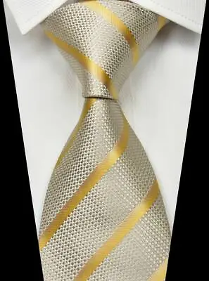 New Classic Striped Beige Gold 100% Silk Men's Necktie Neck Tie 3.15''(8CM) • $7.99