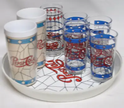Vintage Thermo Serv Pepsi Cola Serving Tray 2 Tumblers - 5 Glasses Stained Glass • $38.99