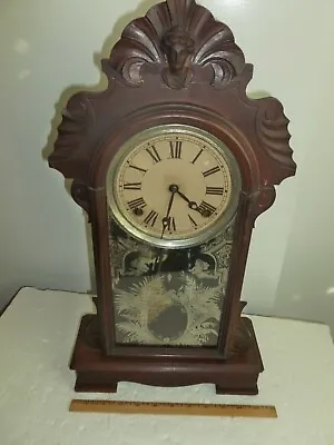Antique Wood Mirrored Angels Saint Mantel Shelf Clock • $67