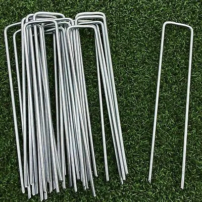 100 X METAL GROUND GARDEN LANDSCAPE WEED MEMBRANE FABRIC TURF HOOKS PEGS STAPLES • £9.95