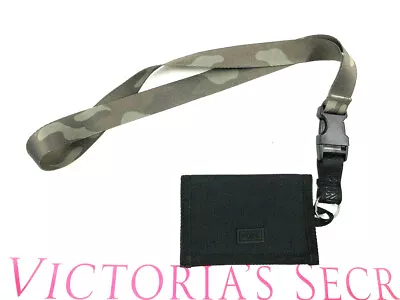 Victoria's Secret Pink Lanyard Bifold Wallet Mesh Black Camo Strap NWT • $19.99