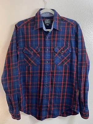 J.Crew Heavyweight Plaid Flannel Work Shirt 20638 Blue & Red Cotton Mens Small • $11.97