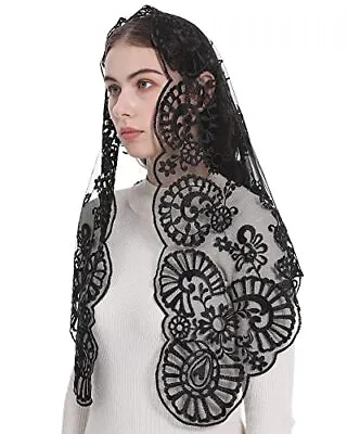 Bozidol Chapel Lace Mantilla Embroidery Floral Funeral Mourning Veil Catholic • $36.06