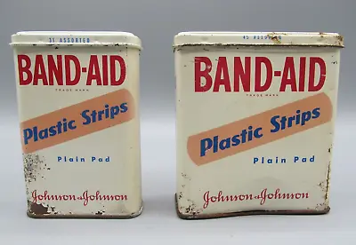 2 Vintage Johnson & Johnson Band-Aid Metal Box Container Tin Plastic Strips • $11.99