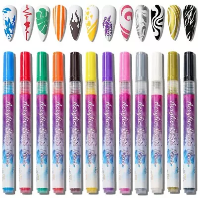 12 Colors 0.5mm/0.7mm Ultra Thin Fine Tip Manicure Marker Nail Art Pen Set DIY • $19.79