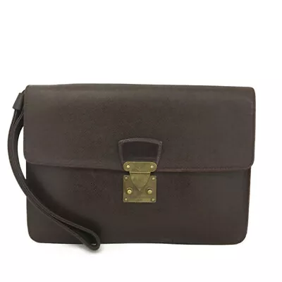 Louis Vuitton Taiga Pochette Selenga Leather Clutch Hand Bag Acajou/3Y0228 • $1