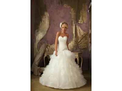 Morilee 1856 Ivory Bridal Wedding Dress Gown 8-10 Mermaid Bling Ruffles Ruching • $299