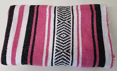 Mexican Blanket Throw Rug Pink Woven Stripe Picnic Festival Camping - M86 • £22