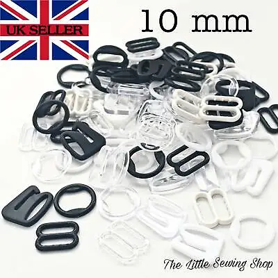 10mm Bra Strap Adjustment Slides Or Rings Black White Or Transparent Pack Of 10 • £2.45
