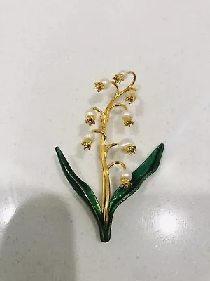 MMA Faberge Homage Sterling Silver Hand Enamel Pearl Lily Of The Valley Brooch • $89.99