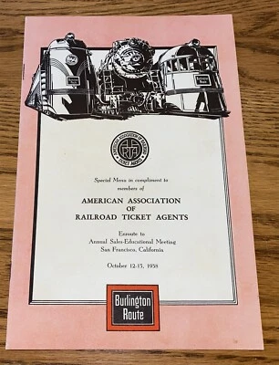 $49.99 • Buy 1938 Burlington Route Railroad Association Ticket Agents Dining Car Menu 