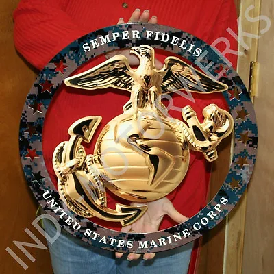 USMC ENLISTED EGA ROUND LARGE CAMOUFLAGE EMBLEM INSIGNIA 19x19 MARINE SEMPER FI • $74.95