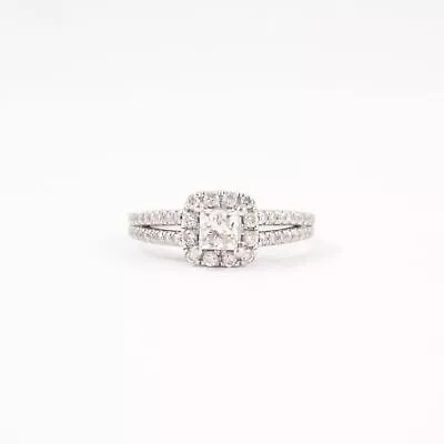 14K White Gold Natural Princess Cut Diamond Halo Engagement Ring (0.75 CTW) 5.5 • $541.93