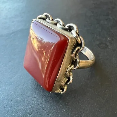 $15.50 • Buy A783 Signed 925 Sterling Silver Vintage Size 8.5 Ring Carnelian Stone Scalloped