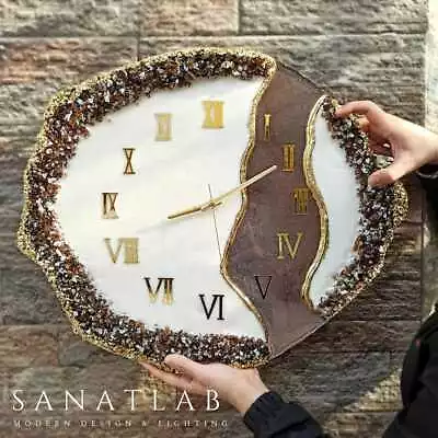 Epoxy Resin Wall Clock Amethyst Look Handmade Decor Watch 50x60 CM FREE SHIPPING • $279.99