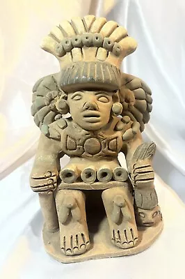 $35 • Buy VTG Mexican Clay Statue Mayan Aztec Warrior W/ Enemy Head Folk Art 7”