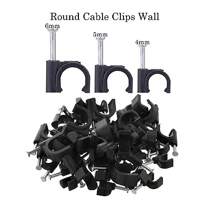 4mm- 6mm BLACK ROUND COAX CLIP CABLE WITH FIXING NAIL BULK PACK • £2.50