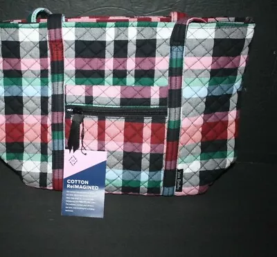 Vera Bradley Recycled Cotton Small Vera Tote Bag NWT RIBBONS PLAID  • $44.10