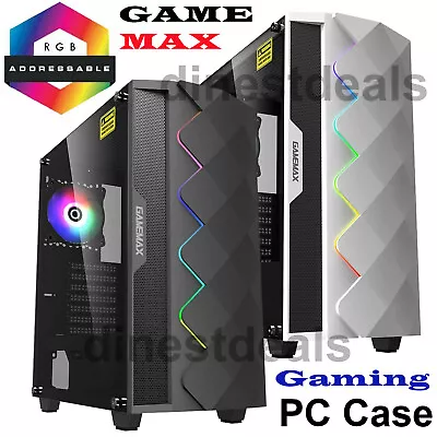 Game Max Diamond ARGB LED Mid ATX Gaming PC Case 120mm Ring Fan Black & White  • £49.26