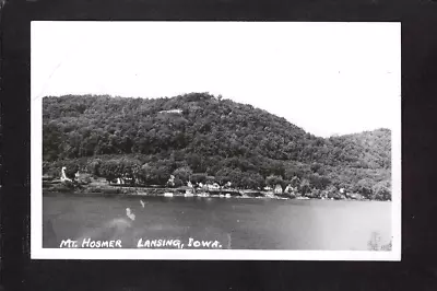 Lansing Iowa IA 1940s RPPC Mississippi River Town Shoreline Mt Hosmer Behind • $10.98