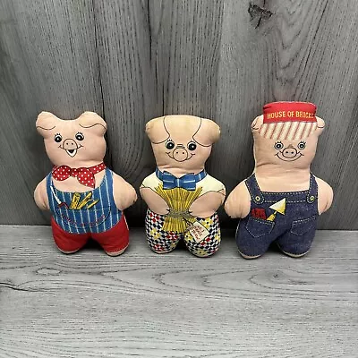 Vintage 80s Cloth Three Little Pigs Plush Set Of 3 Rare Light Staining • $49.99