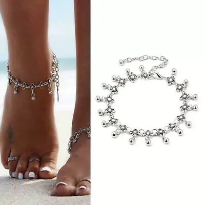 Vintage Boho Silver Foot Chain Dangle Flower Ankle Anklet Bracelet Wo Prof • $1.76