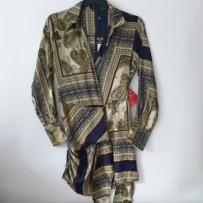 AX Paris Printed Wrap Satin Dress Size 14 Khaki • £18.04