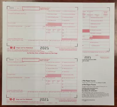 2021 IRS Tax Form W-2 - 6 Employees LASER 1 Pt + (2) W-3 - No Envelopes • $9.95