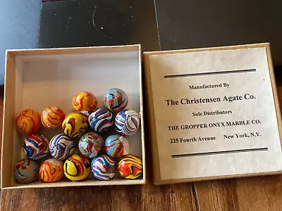 LOT OF 16  Vintage Marbles THE Christensen  Agate WITH BOX RARE FIND • $46