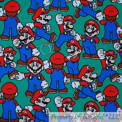 BonEful FABRIC FQ Cotton Quilt Green Blue Red Mario Brothers Game Boy White Dot • $18.24