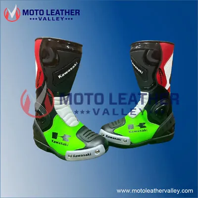 Mens Kawasaki Leather Long CE Motorbike Motorcycle Racing Sports Shoes Boots • $135