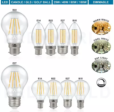 Dimmable LED Bulbs 40W 60W E14 B22 E27 Candle Golf Ball GLS Small Screw/Bayonet • £6.99