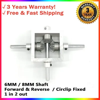 90-Degree Bevel Gearbox 1:1 Bevel Gear Module 6MM/8MM Shaft One IN Two OUT • $30.15
