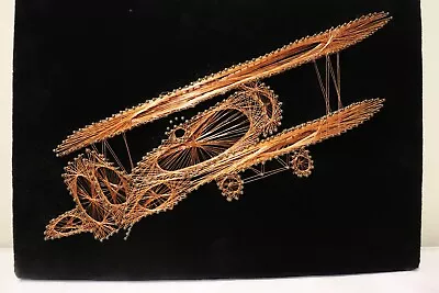 Vintage Copper Wire 3D Art Airplane On Black Velvet 15.5  X 11   • $50.49