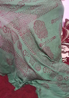 Green Color OM Prayer Cotton Meditation And Yoga Shawl • $9.50