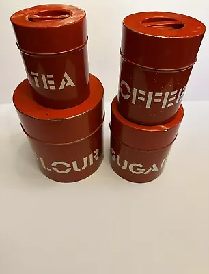 Vintage 1970's Kitchen Canister Set Metal Nesting Red Country Farmhouse Retro • $25.87