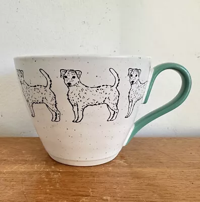 Waitrose Dog Mug Cup Green Handle Home Terrier Jack Russel White Turquoise • £12