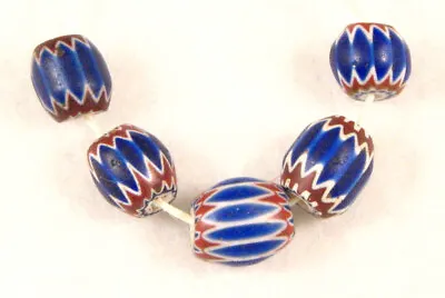 5 Old Venetian Six Layer BLUE CHEVRON Glass African Trade Beads • $29.99