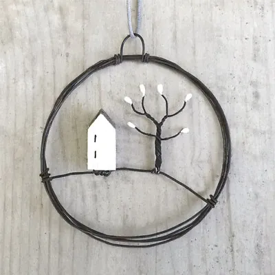 East Of India Rusty WIRE WREATH HOUSE & TREE Small Hanging Christmas Decor • £5.50